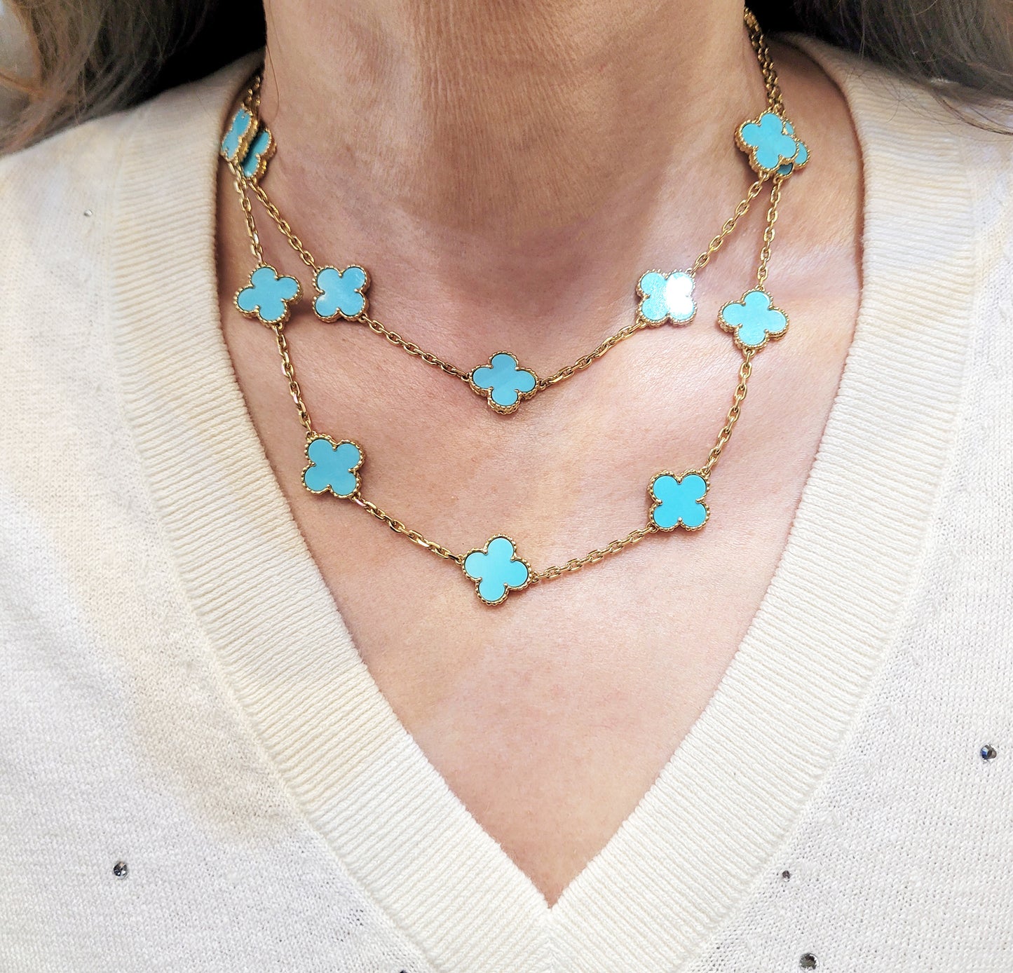 Vintage Van Cleef & Arpels Turquoise Alhambra Necklace - view 4