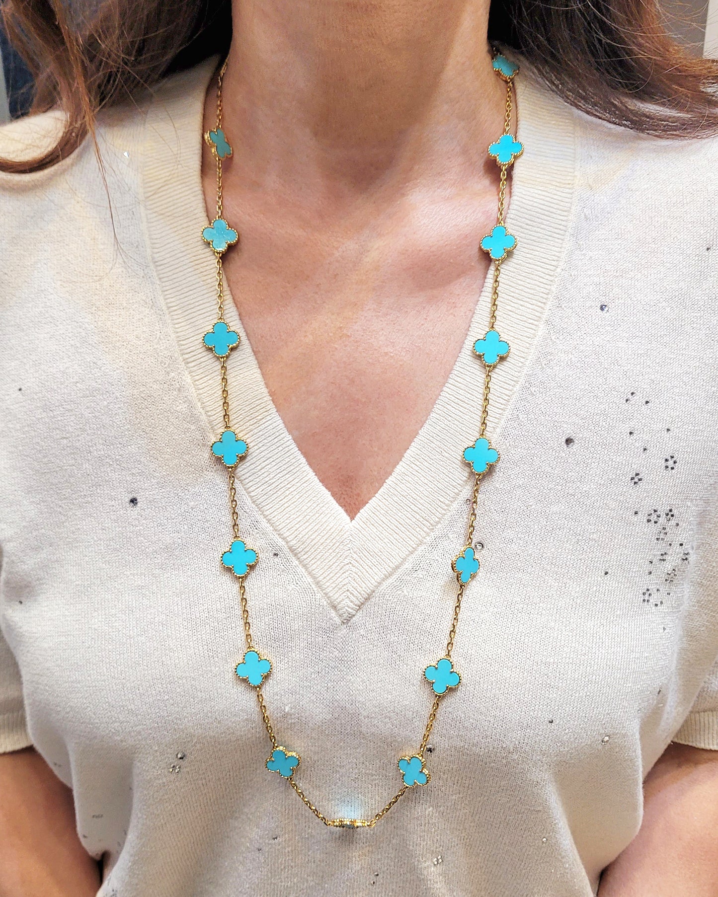 Vintage Van Cleef & Arpels Turquoise Alhambra Necklace - view 5