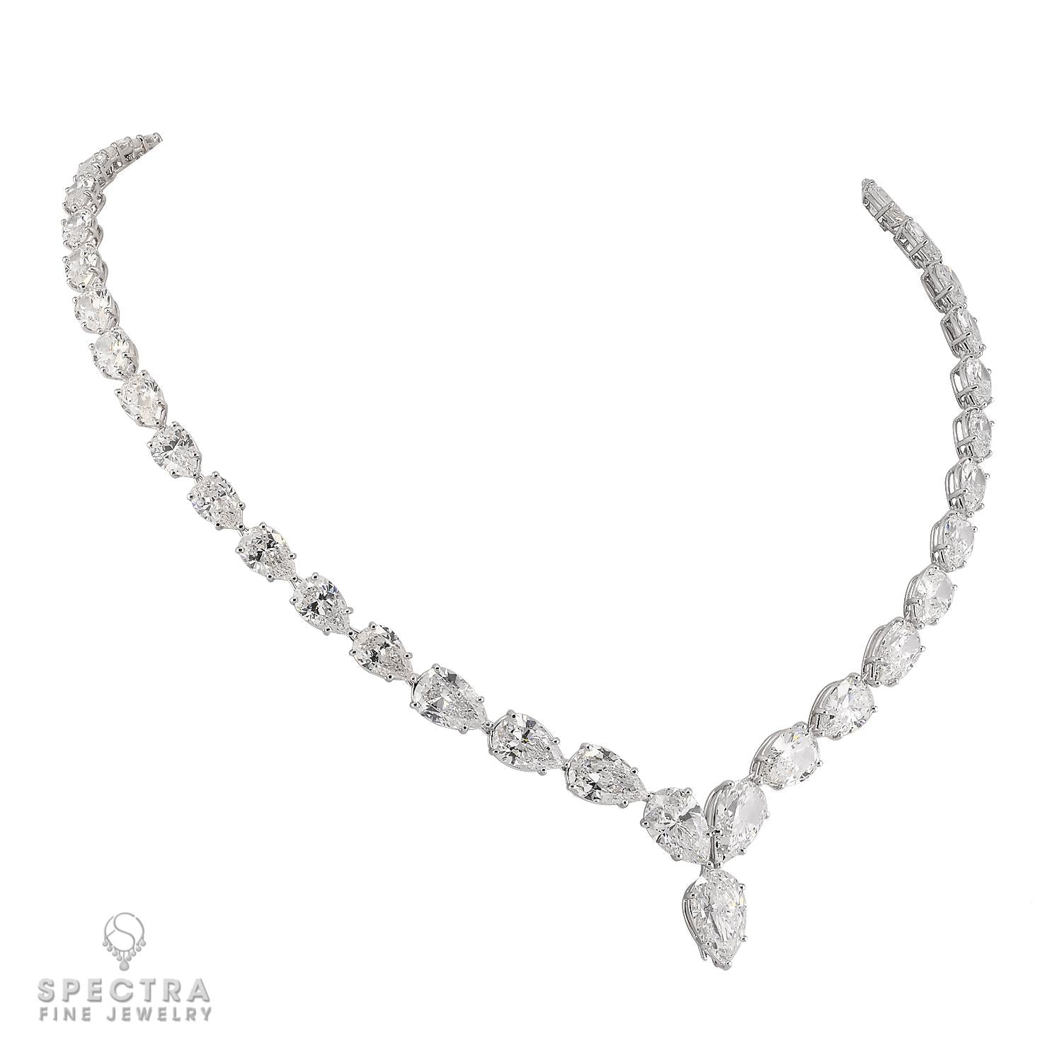 Signed Graff 59.16ct Pear Diamond Necklace in White Gold