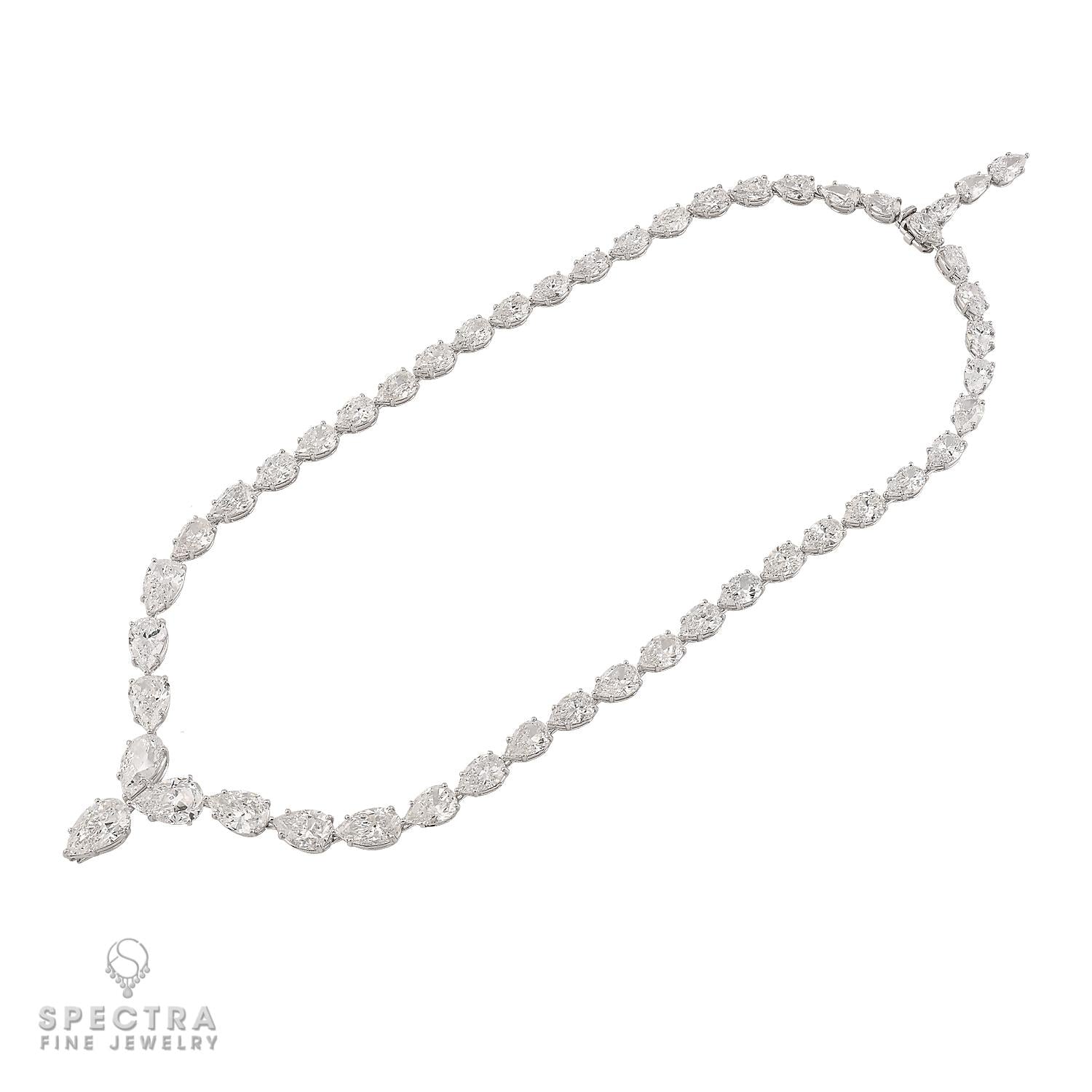 Signed Graff 59.16ct Pear Diamond Necklace in White Gold