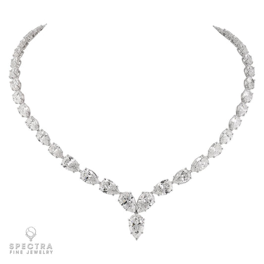 Signed Graff 59.16ct Pear Diamond Necklace in White Gold