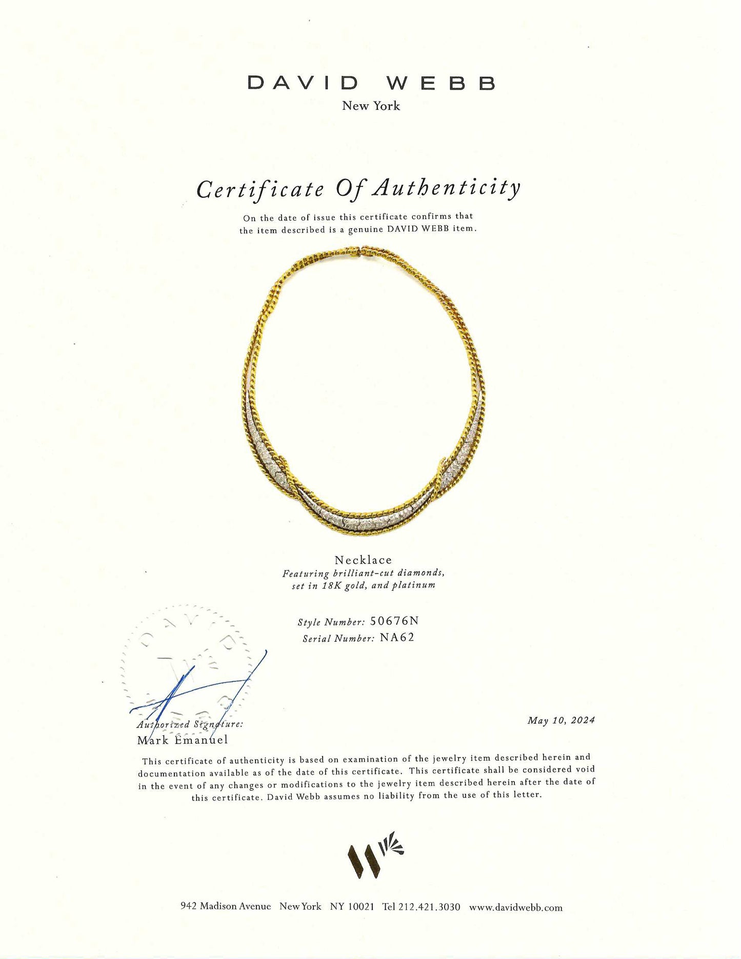 David Webb Diamond 18k Yellow Gold and Platinum Necklace