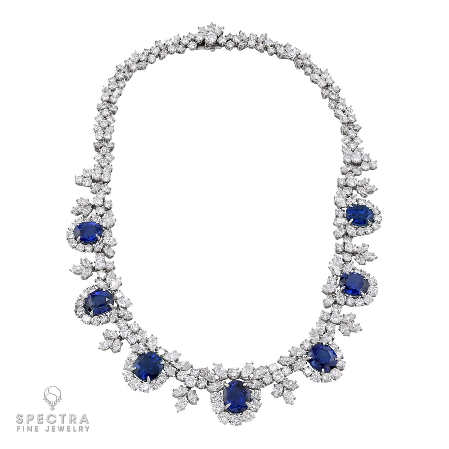 Harry Winston 32.63 cts. Ceylon Sapphire Diamond Platinum Necklace