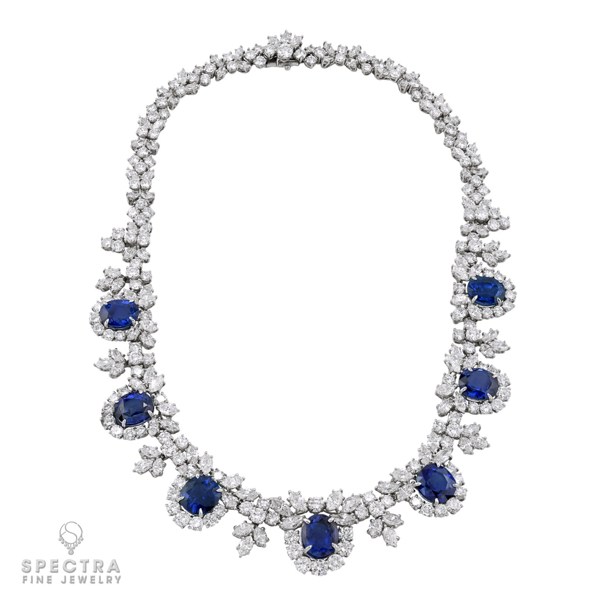 Harry Winston 32.63 cts. Ceylon Sapphire Diamond Platinum Necklace