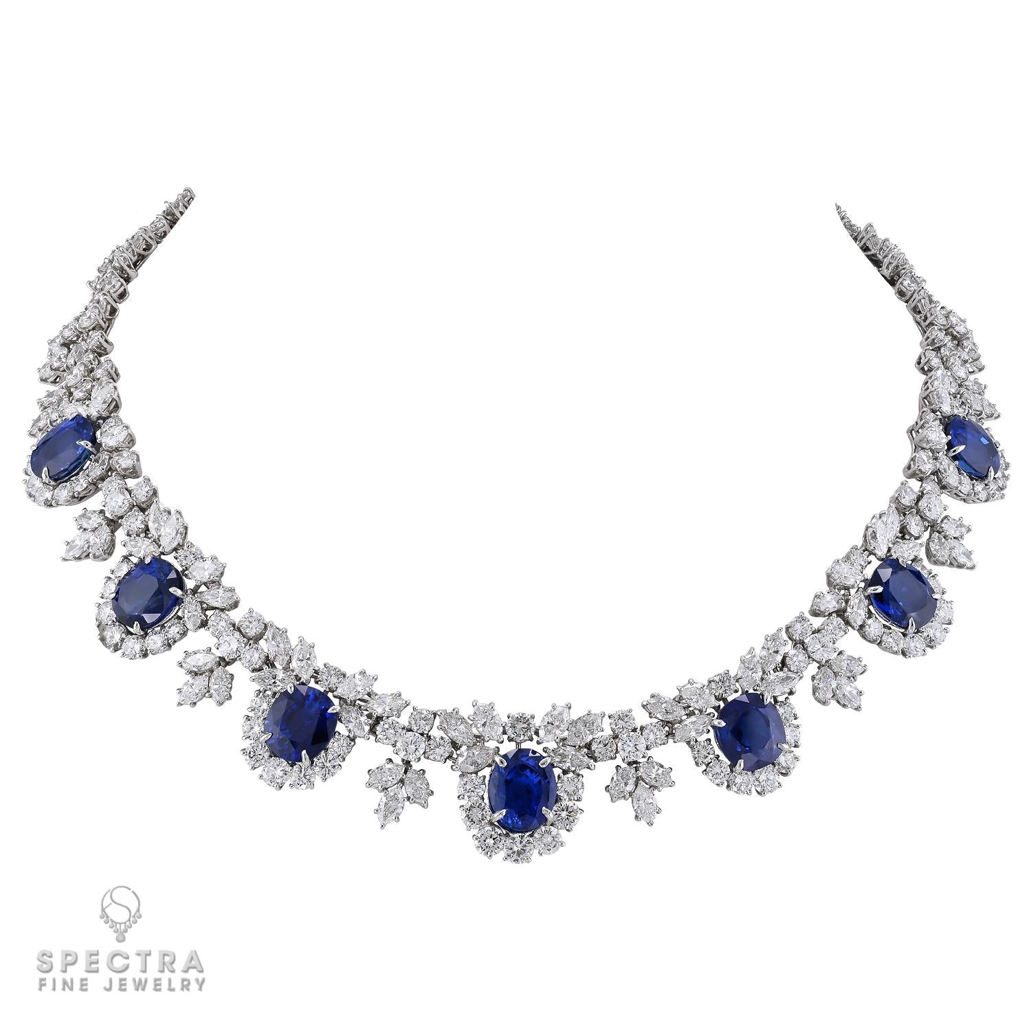 Harry Winston 32.63 cts. Ceylon Sapphire Diamond Platinum Necklace