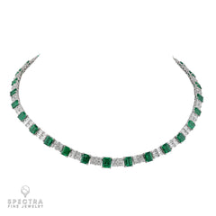 Spectra Fine Jewelry 16.52cts Colombian Emerald & Diamond Gold Necklace