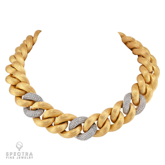 Nicolis Cola Diamond Brushed Gold Link Necklace