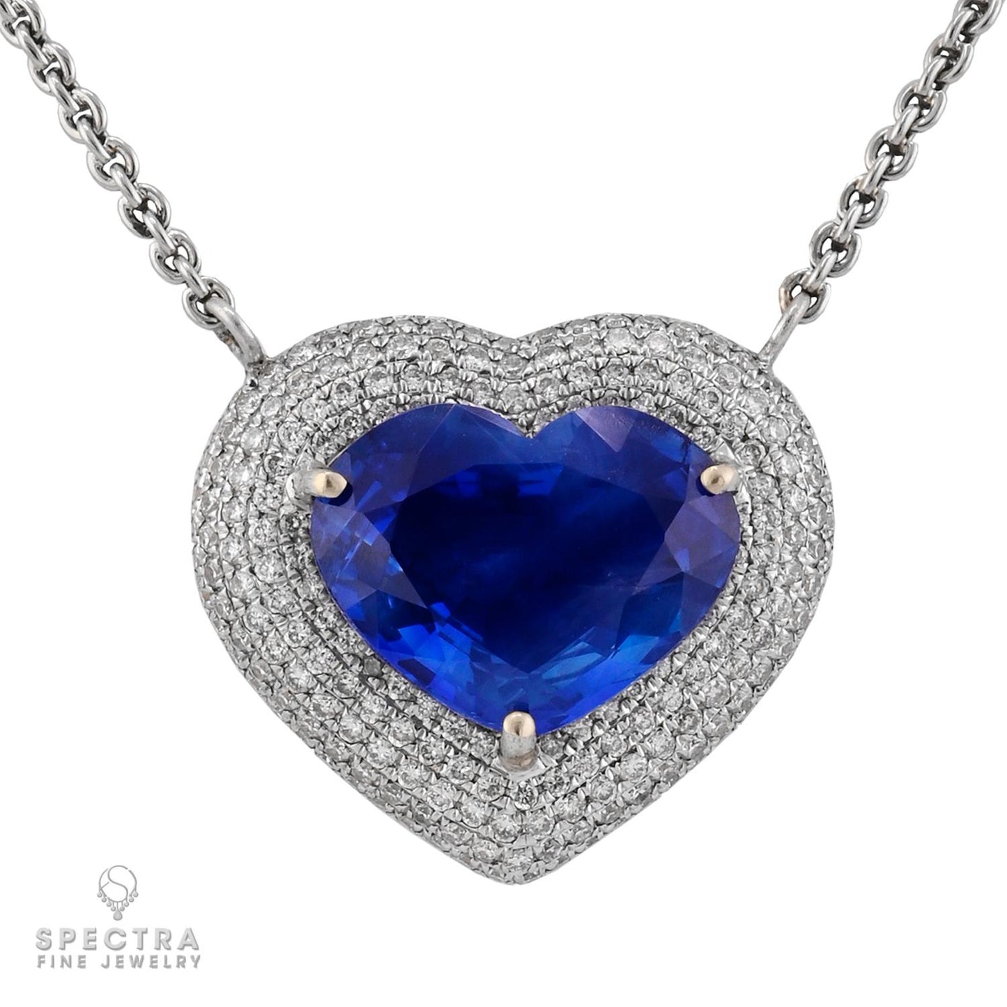 Heart-Shaped 5.37ct Kashmir No-Heat Sapphire and Diamond Pendant Necklace