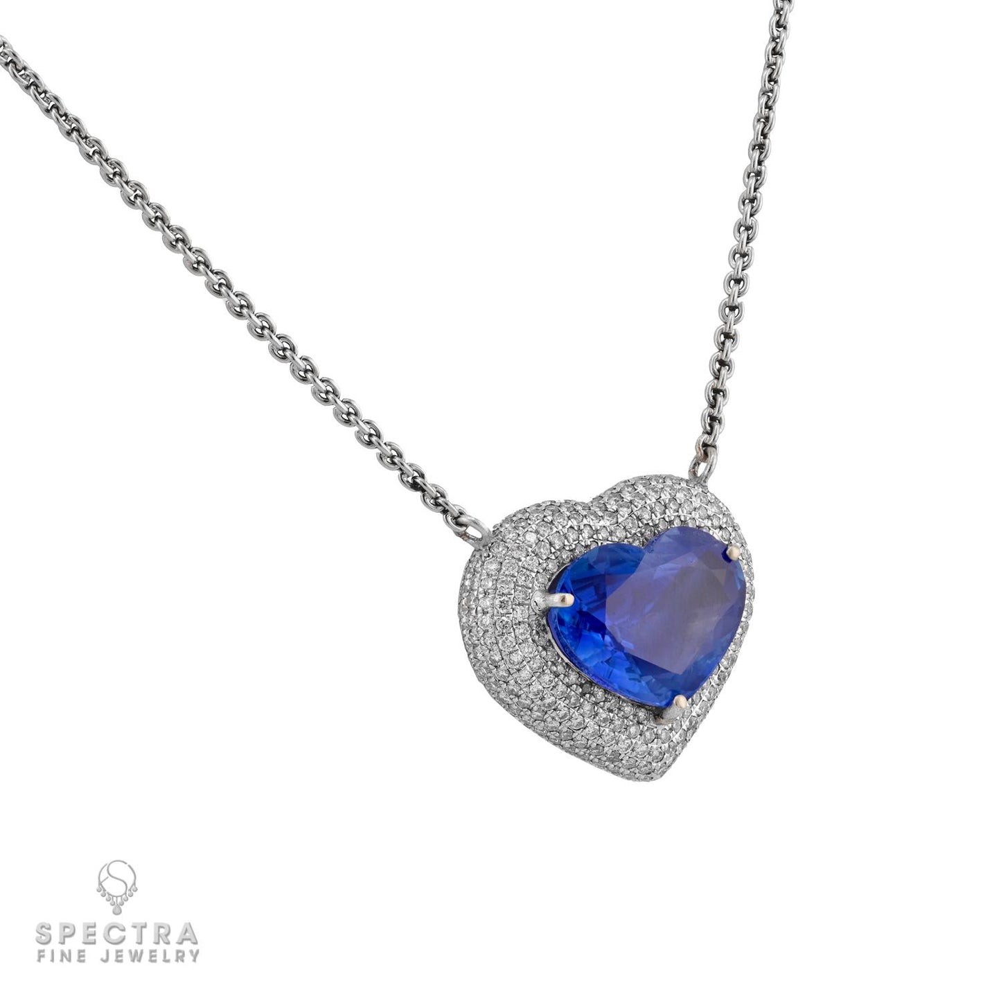 Heart-Shaped 5.37ct Kashmir No-Heat Sapphire and Diamond Pendant Necklace