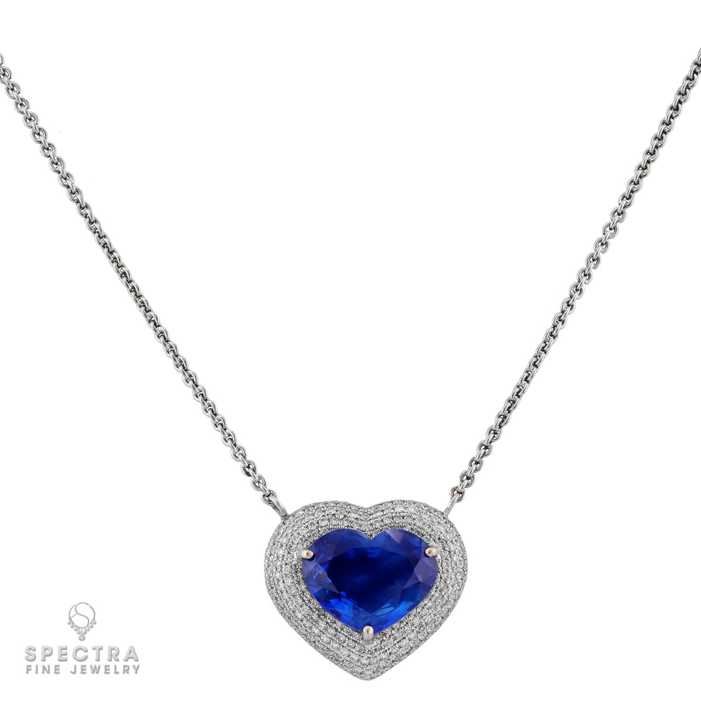 Heart-Shaped 5.37ct Kashmir No-Heat Sapphire and Diamond Pendant Necklace