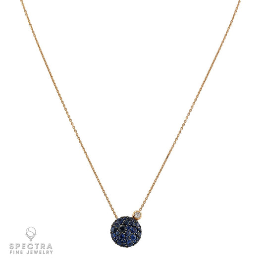 Sapphire & Diamond Pendant Necklace in 18K Yellow Gold