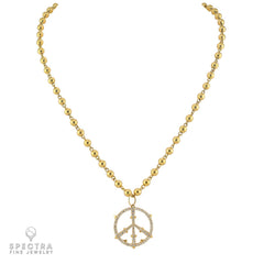 Diamond Peace Pendant Necklace in 14K Yellow Gold, 19