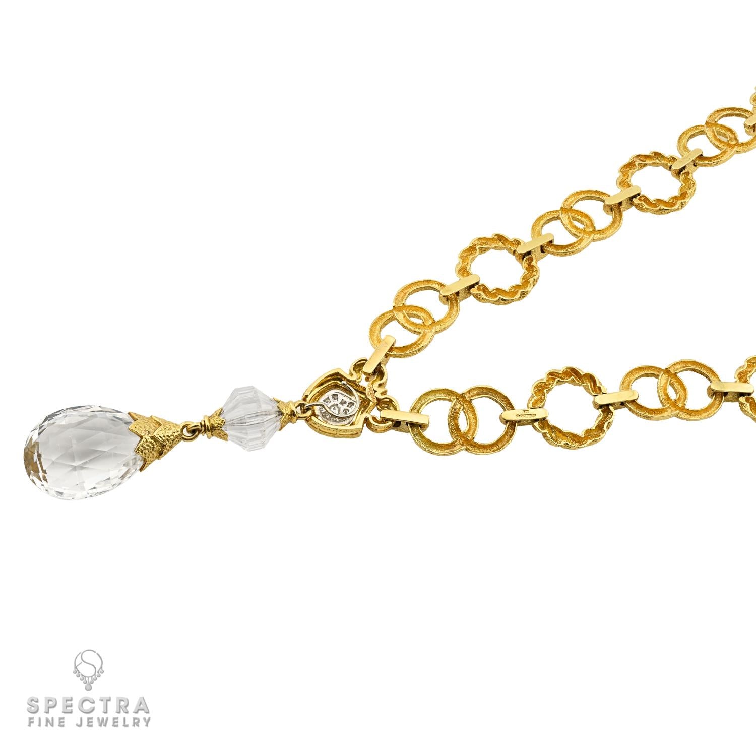 David Webb 18K Yellow Gold Rock Crystal & Diamond Pendant Necklace
