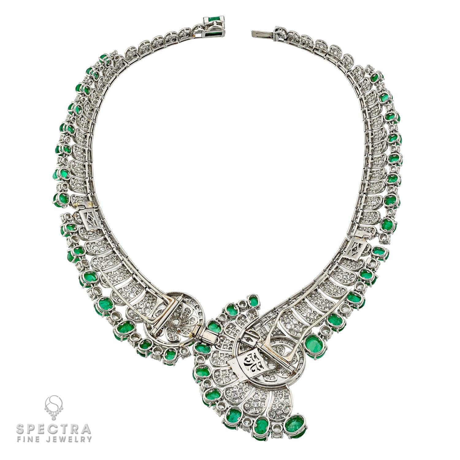 1950 French Emerald Cabochon Convertible Necklace | Diamonds
