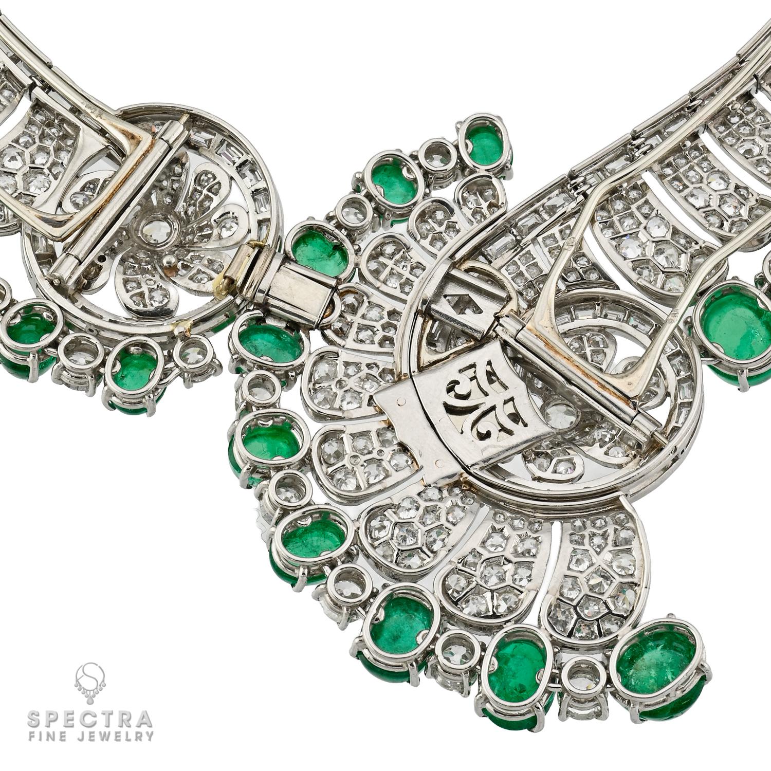 1950 French Emerald Cabochon Convertible Necklace | Diamonds