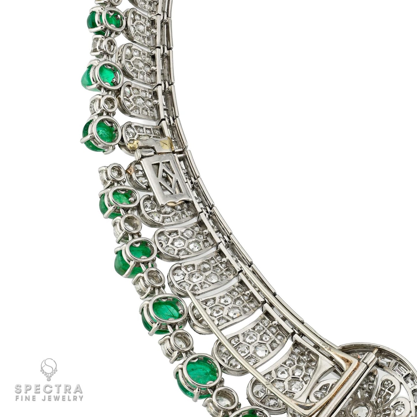 1950 French Emerald Cabochon Convertible Necklace | Diamonds