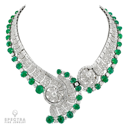 1950 French Emerald Cabochon Convertible Necklace | Diamonds