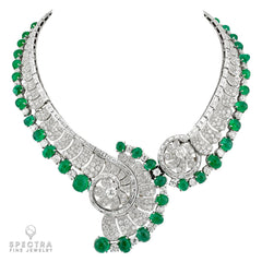 1950 French Emerald Cabochon Convertible Necklace | Diamonds