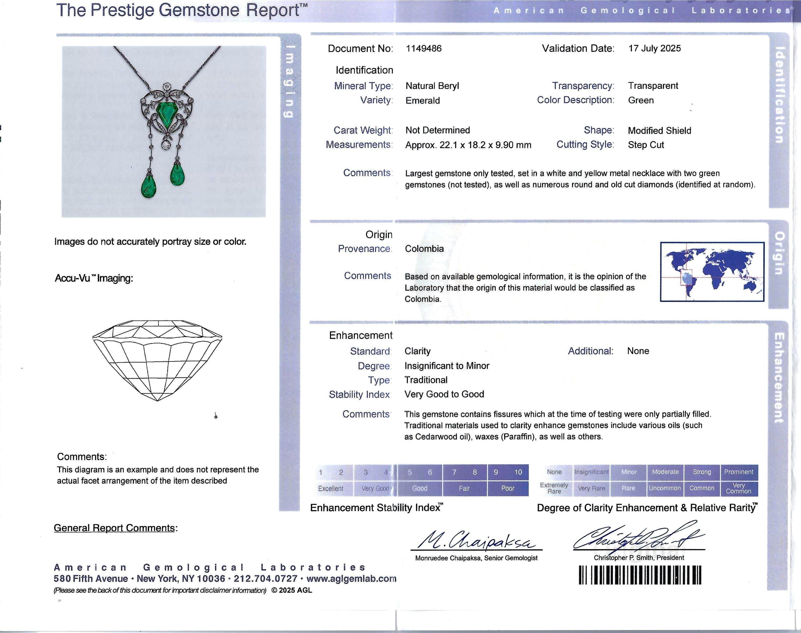 Art Deco 21ct Colombian Emerald & Diamond Necklace | Platinum 1920