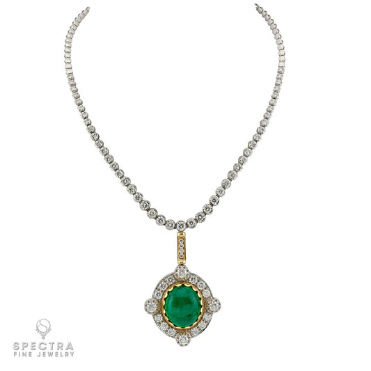 38ct Colombian Emerald Diamond Pendant Necklace Gubelin