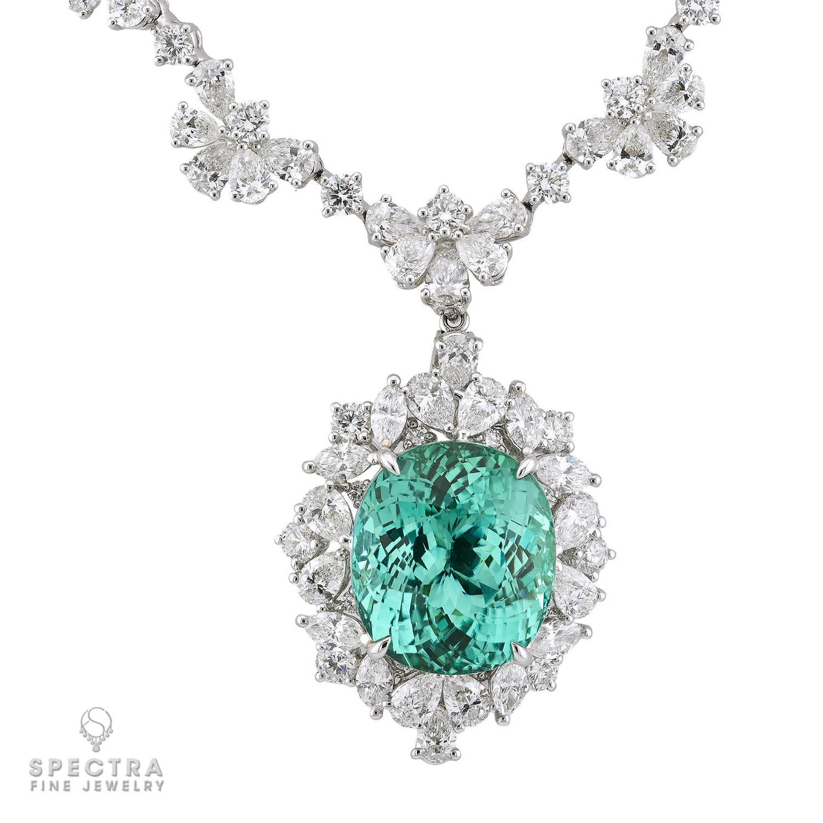 19.27ct Nigerian Paraiba Tourmaline Diamond Pendant Necklace