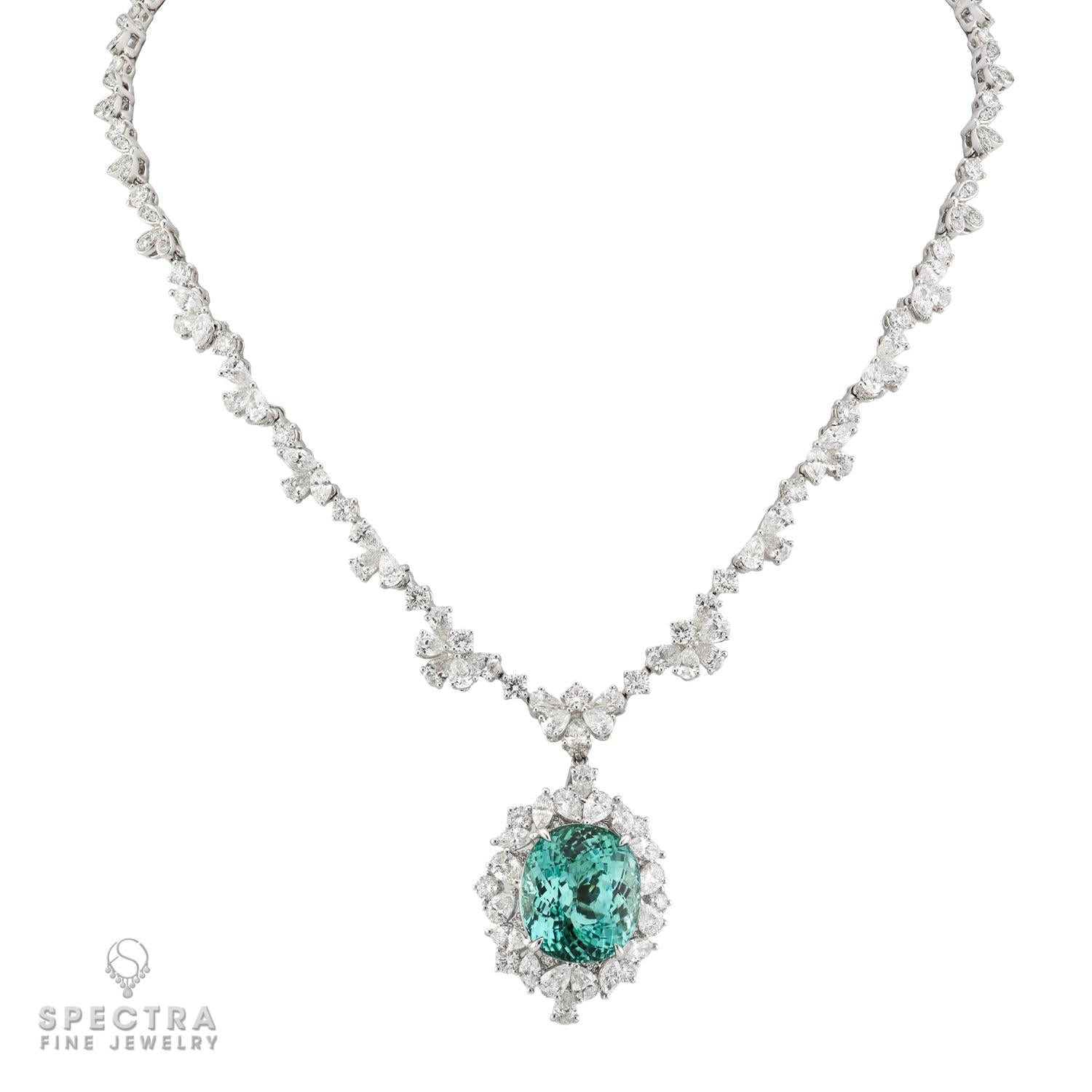 19.27ct Nigerian Paraiba Tourmaline Diamond Pendant Necklace