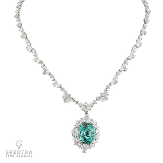 19.27ct Nigerian Paraiba Tourmaline Diamond Pendant Necklace