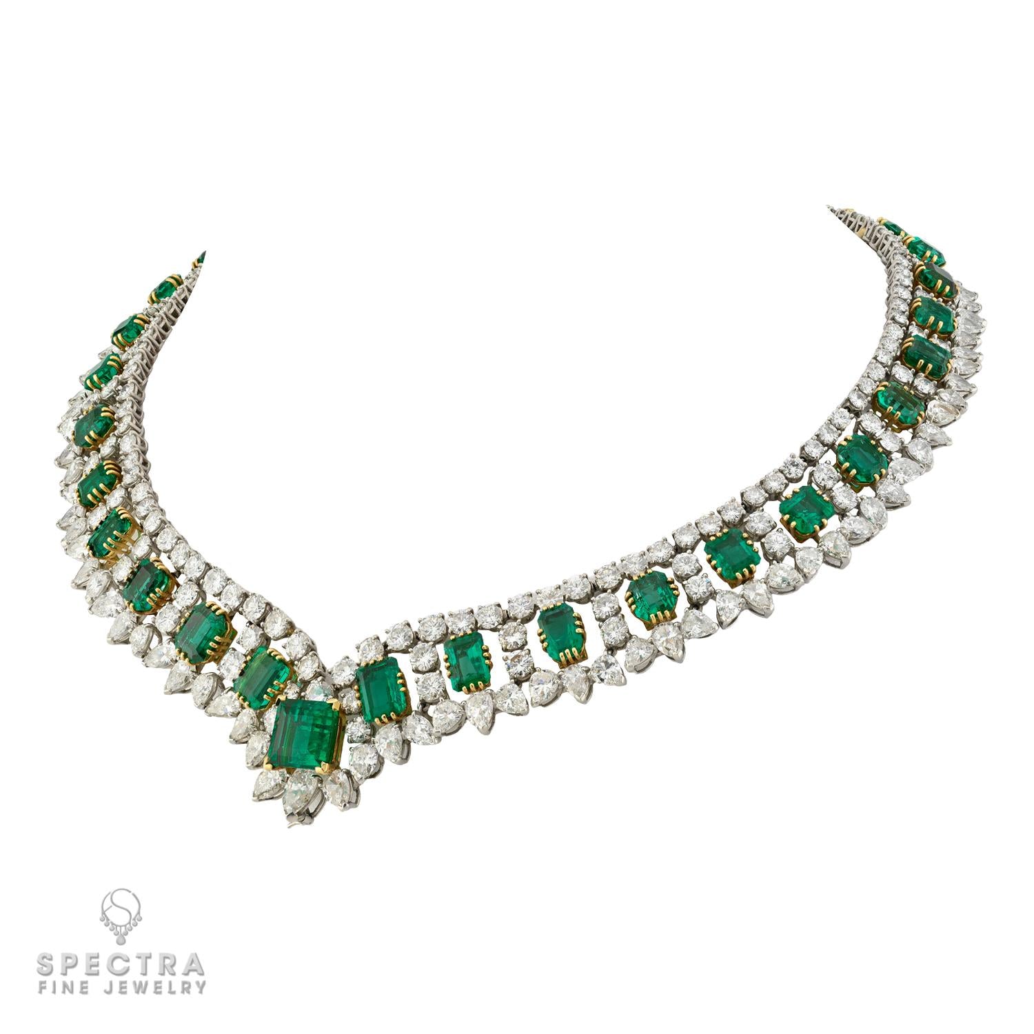 Colombian Emerald and Diamond Collar Necklace, Circa 1975