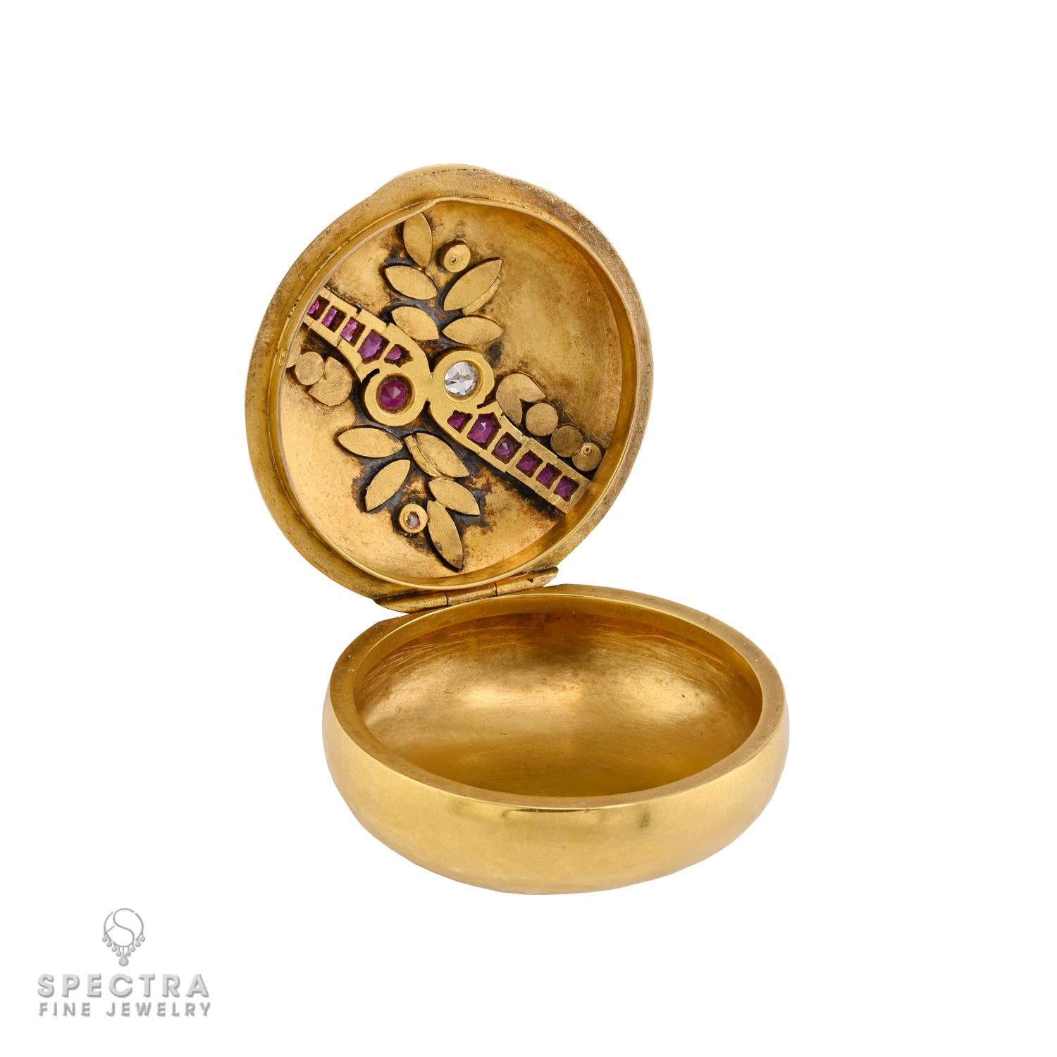 Antique Fabergé-Style Ruby & Diamond 18k Gold Pill Box