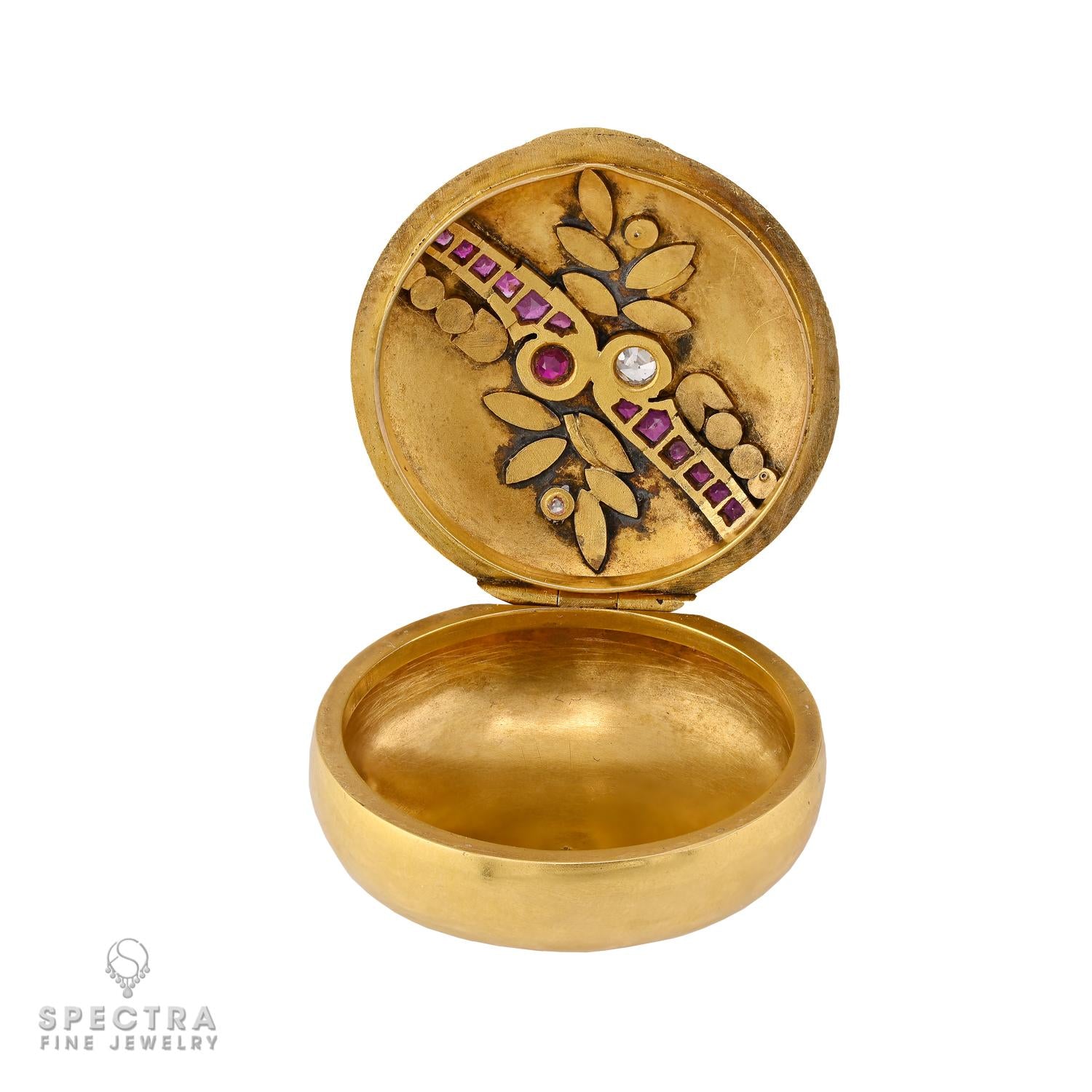 Antique Fabergé-Style Ruby & Diamond 18k Gold Pill Box