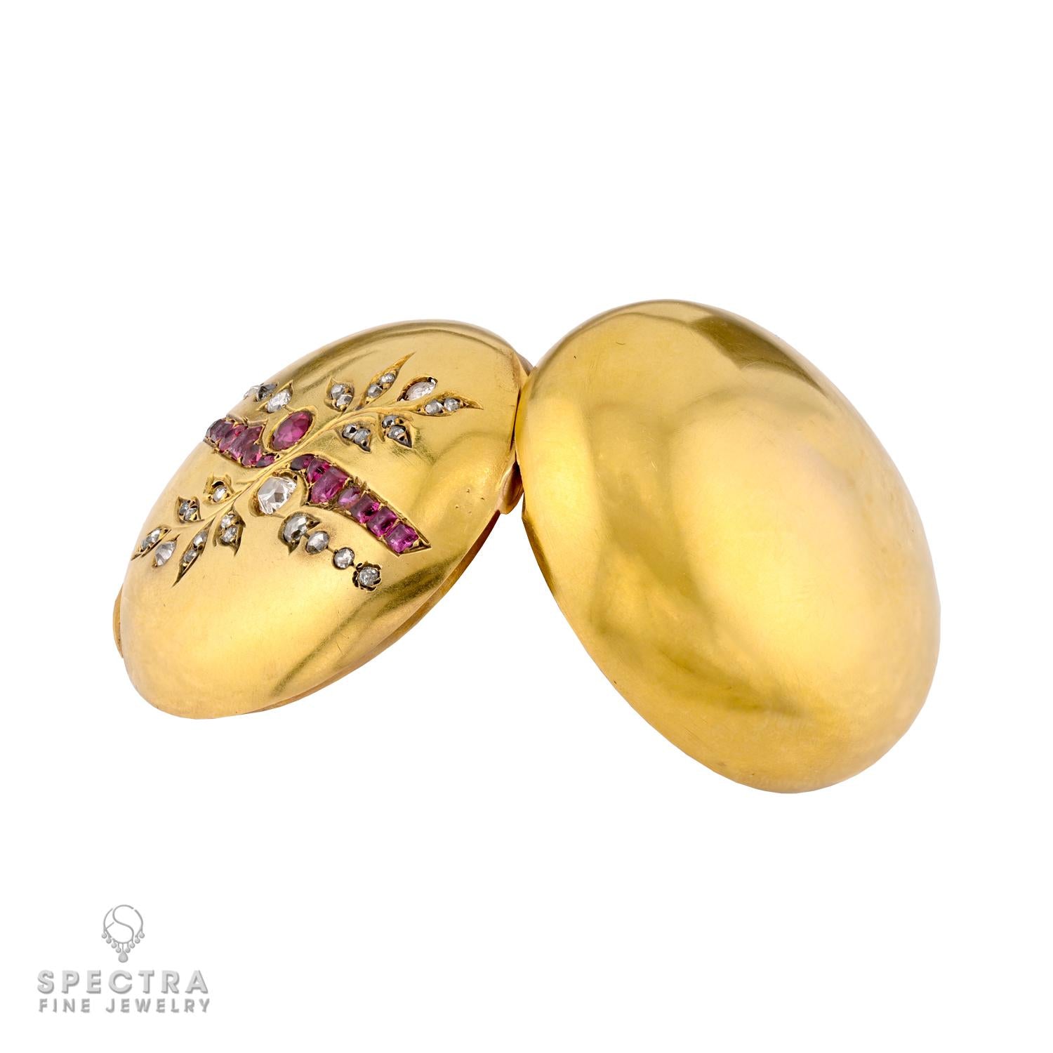 Antique Fabergé-Style Ruby & Diamond 18k Gold Pill Box