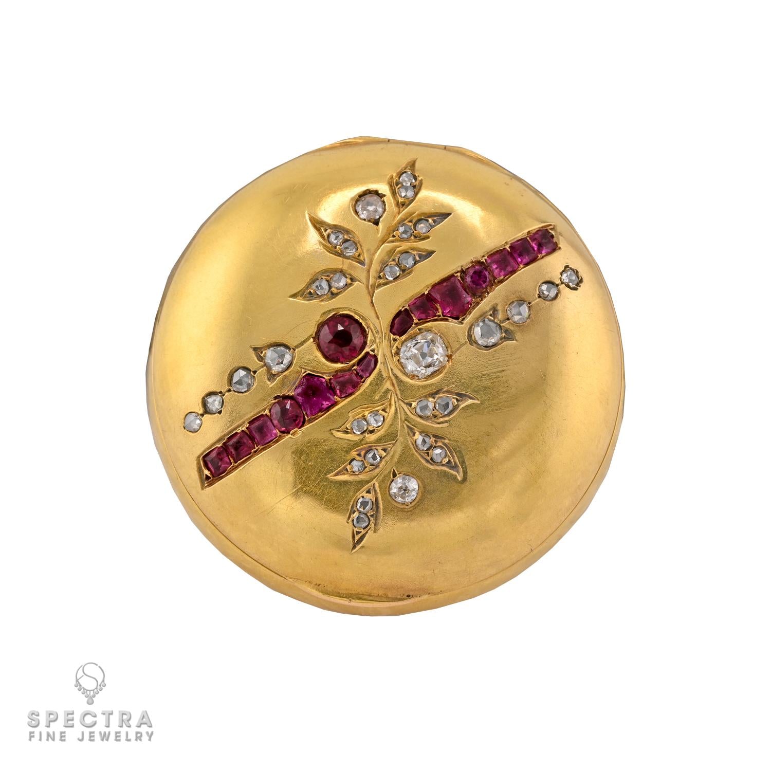 Antique Faberge-Style Ruby & Diamond 18k Gold Pill Box