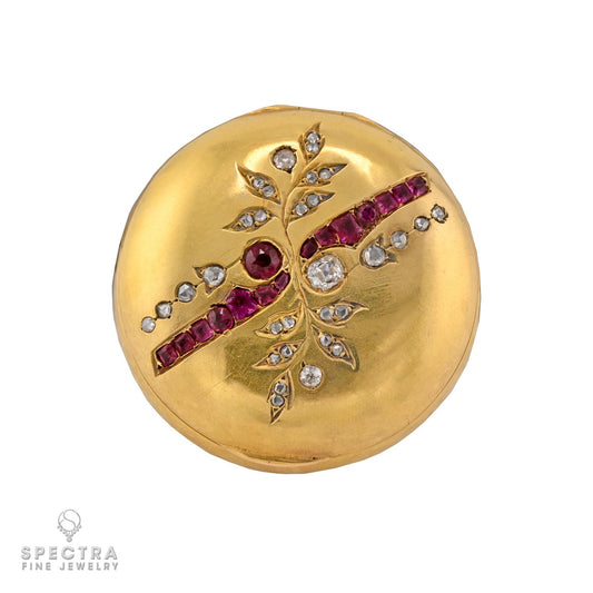 Antique Fabergé-Style Ruby & Diamond 18k Gold Pill Box