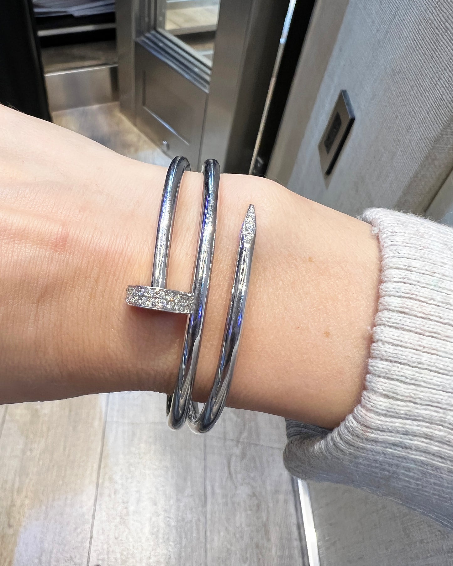 Diamond Nail Bracelet in 18K White Gold – Estate Fine Jewelry - view 4