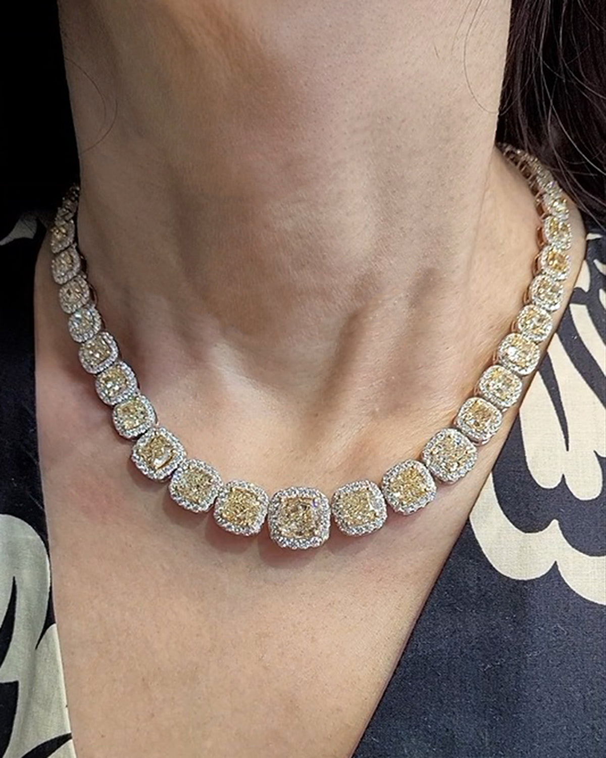 59.66cts Total Yellow & White Diamond Riviera Necklace