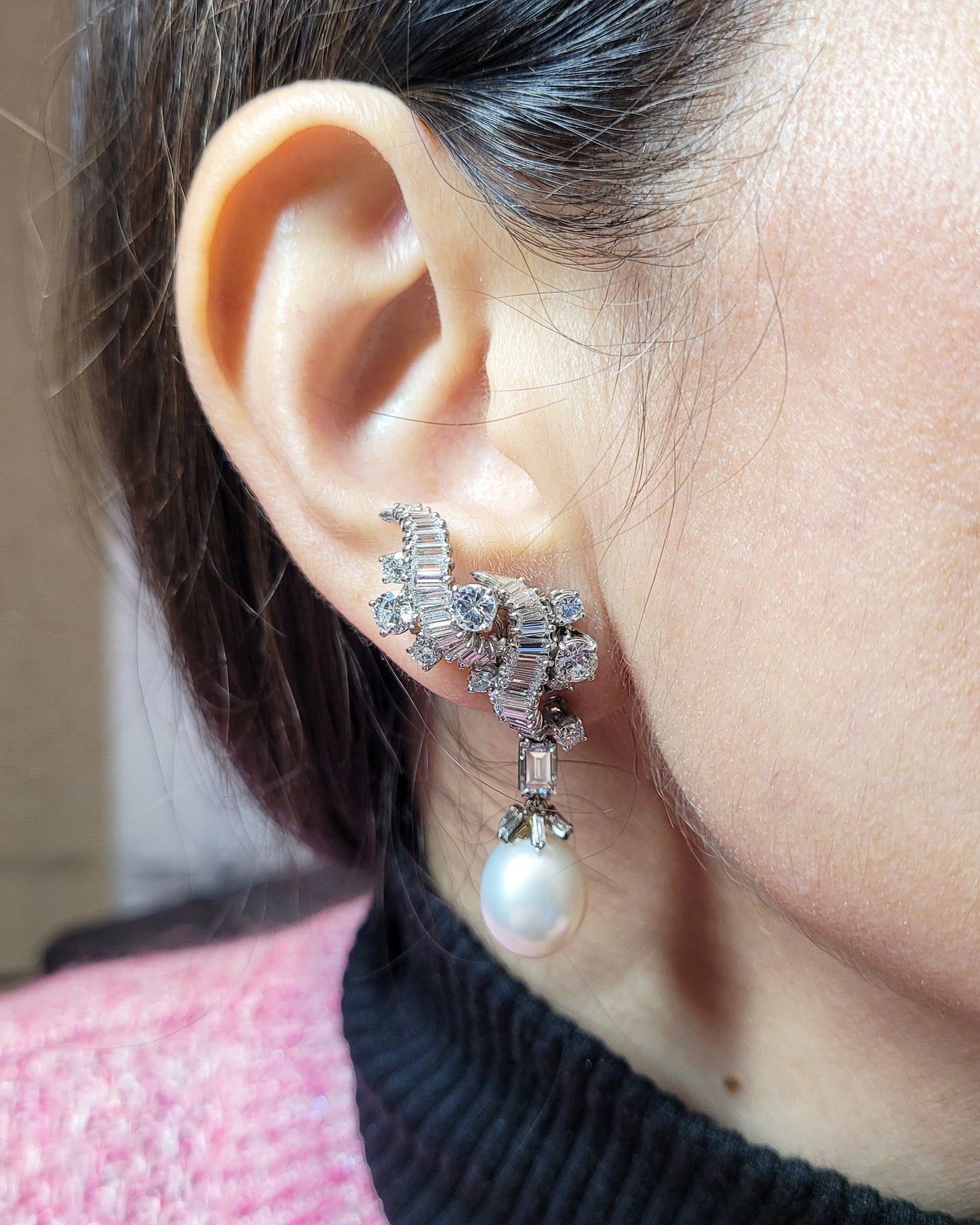 Vourakis Vintage Diamond Pearl Drop Earrings - view 5