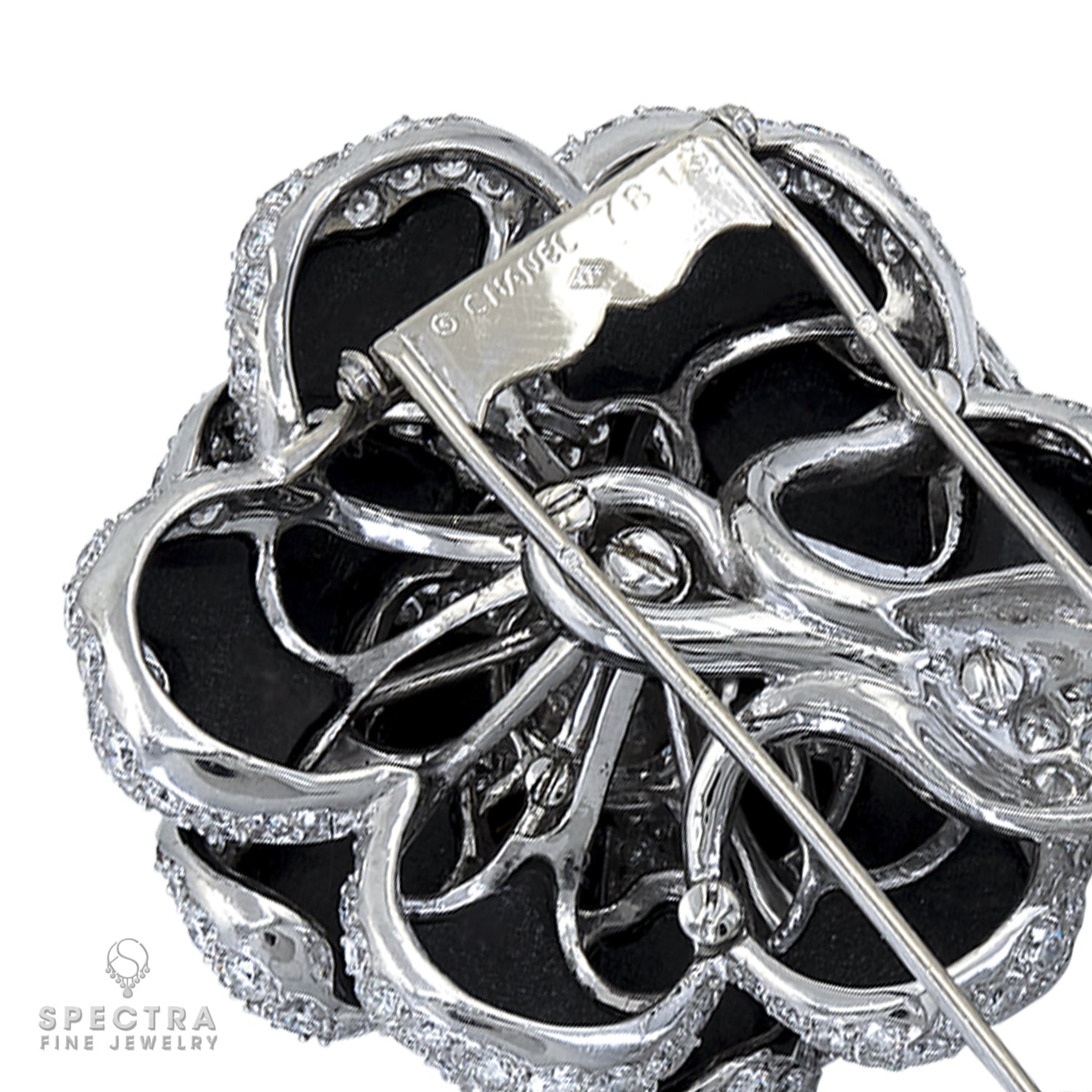 Chanel Vintage Diamond Onyx Flower Brooches Set Demi Parure Pair - view 6