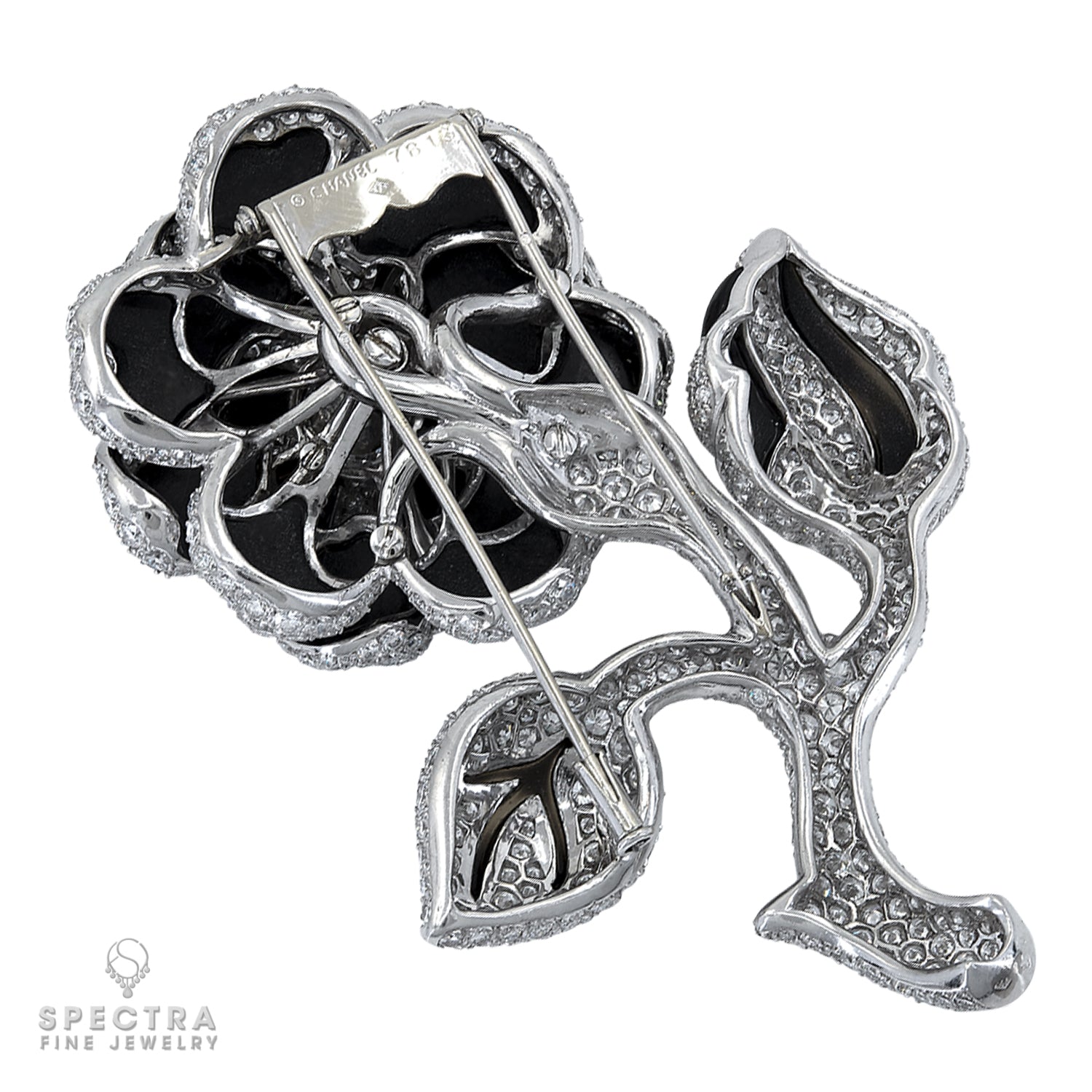 Chanel Vintage Diamond Onyx Flower Brooches Set Demi Parure Pair - view 4