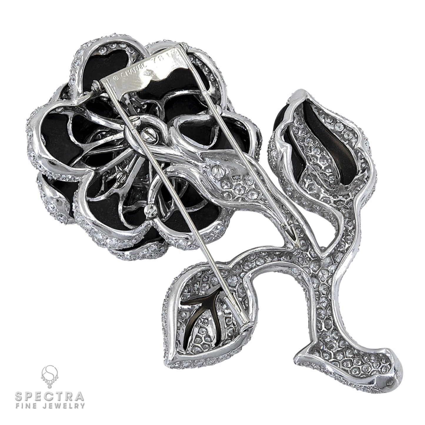 Chanel Vintage Diamond Onyx Flower Brooches Set Demi Parure Pair - view 4