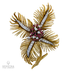 David Webb Contemporary Diamond Ruby Brooch