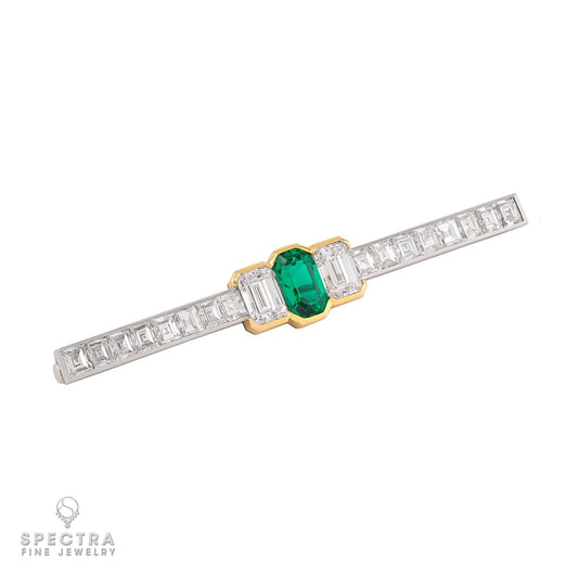 Bulgari Colombian Emerald and Diamond Pin in Platinum & 18k Gold