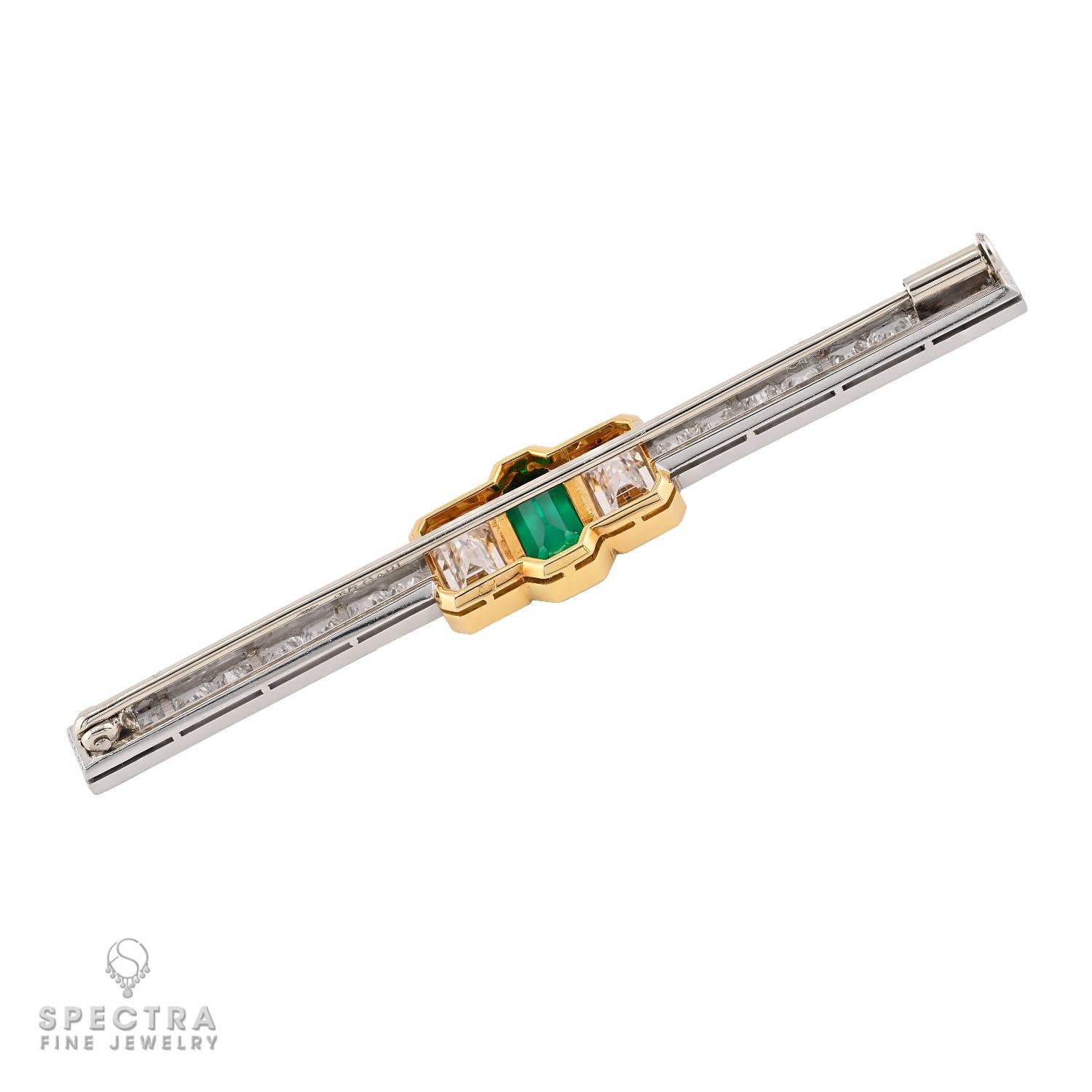 Bulgari Colombian Emerald and Diamond Pin in Platinum & 18k Gold