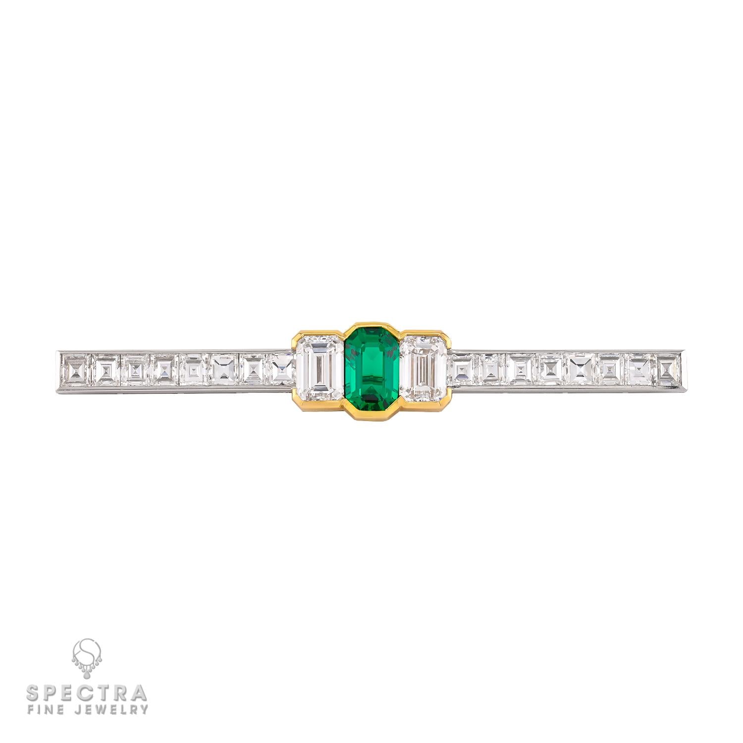 Bulgari Colombian Emerald and Diamond Pin in Platinum & 18k Gold
