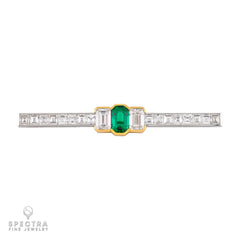 Bulgari Colombian Emerald and Diamond Pin in Platinum & 18k Gold