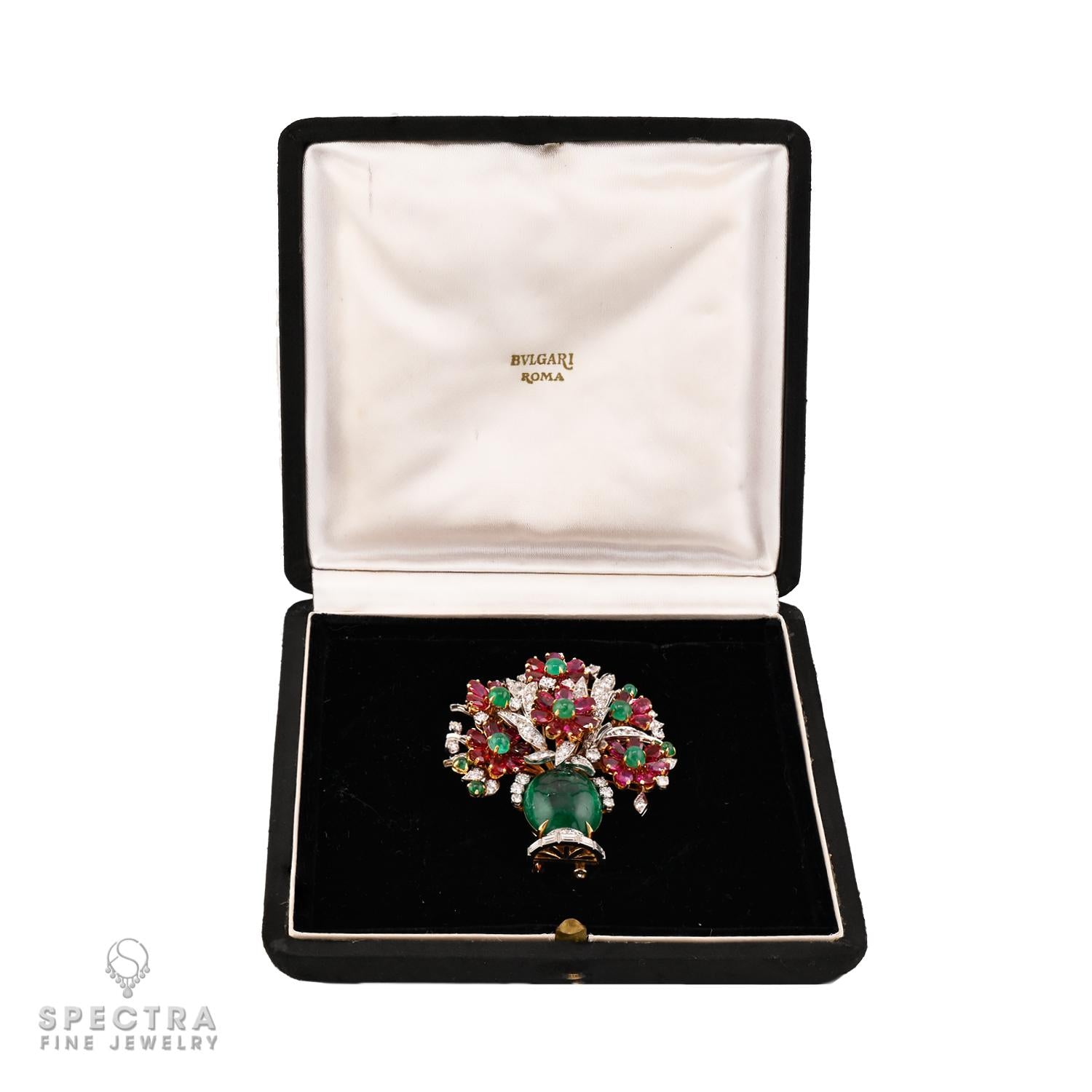 Bulgari Vintage 'Giardinetto' Brooch – 1950s Emerald, Ruby & Diamond Floral Desi