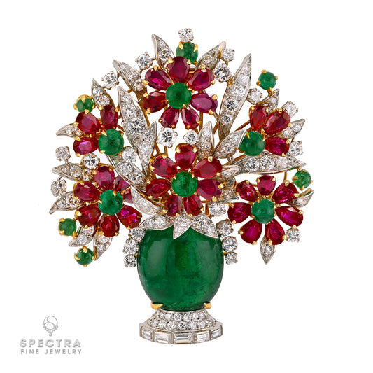 Bulgari 1950s Emerald Ruby Diamond 'Giardinetto' Brooch