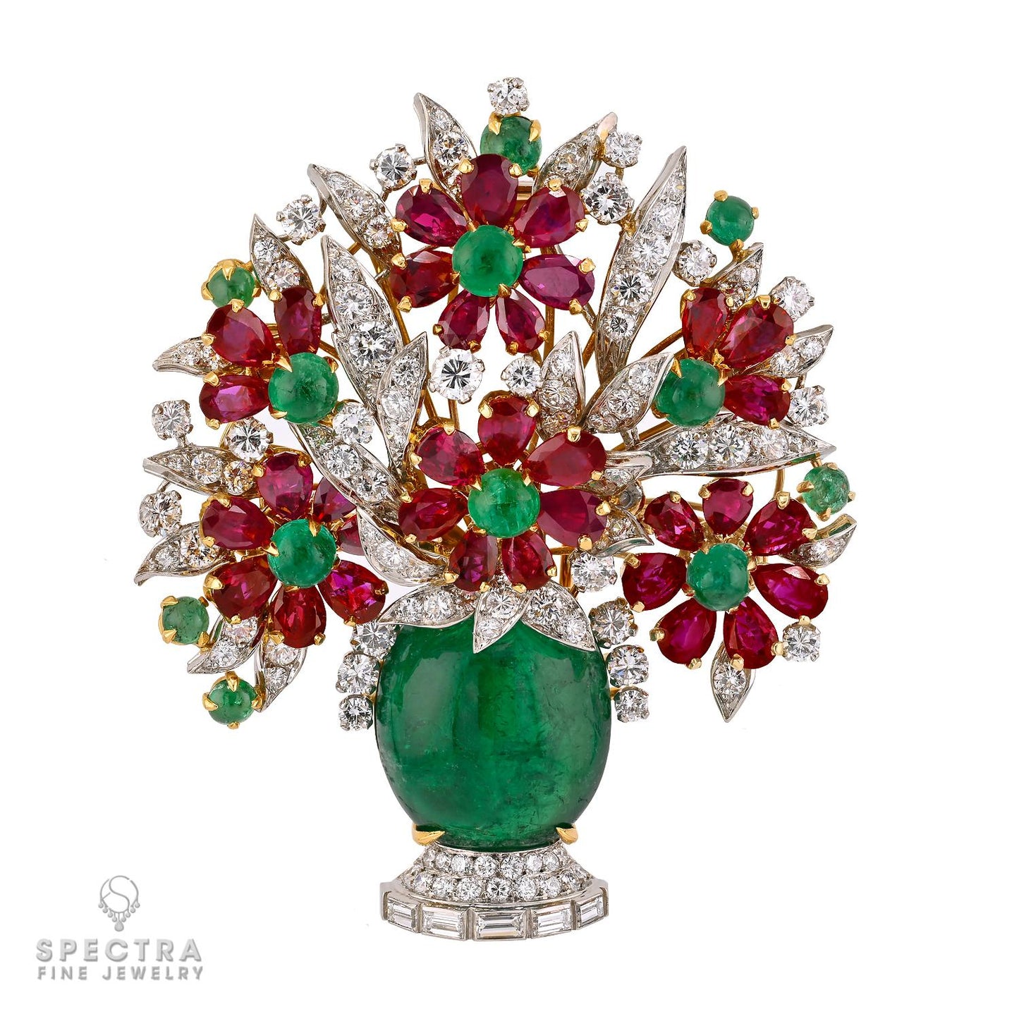 Bulgari Vintage 'Giardinetto' Brooch – 1950s Emerald, Ruby & Diamond Floral Desi