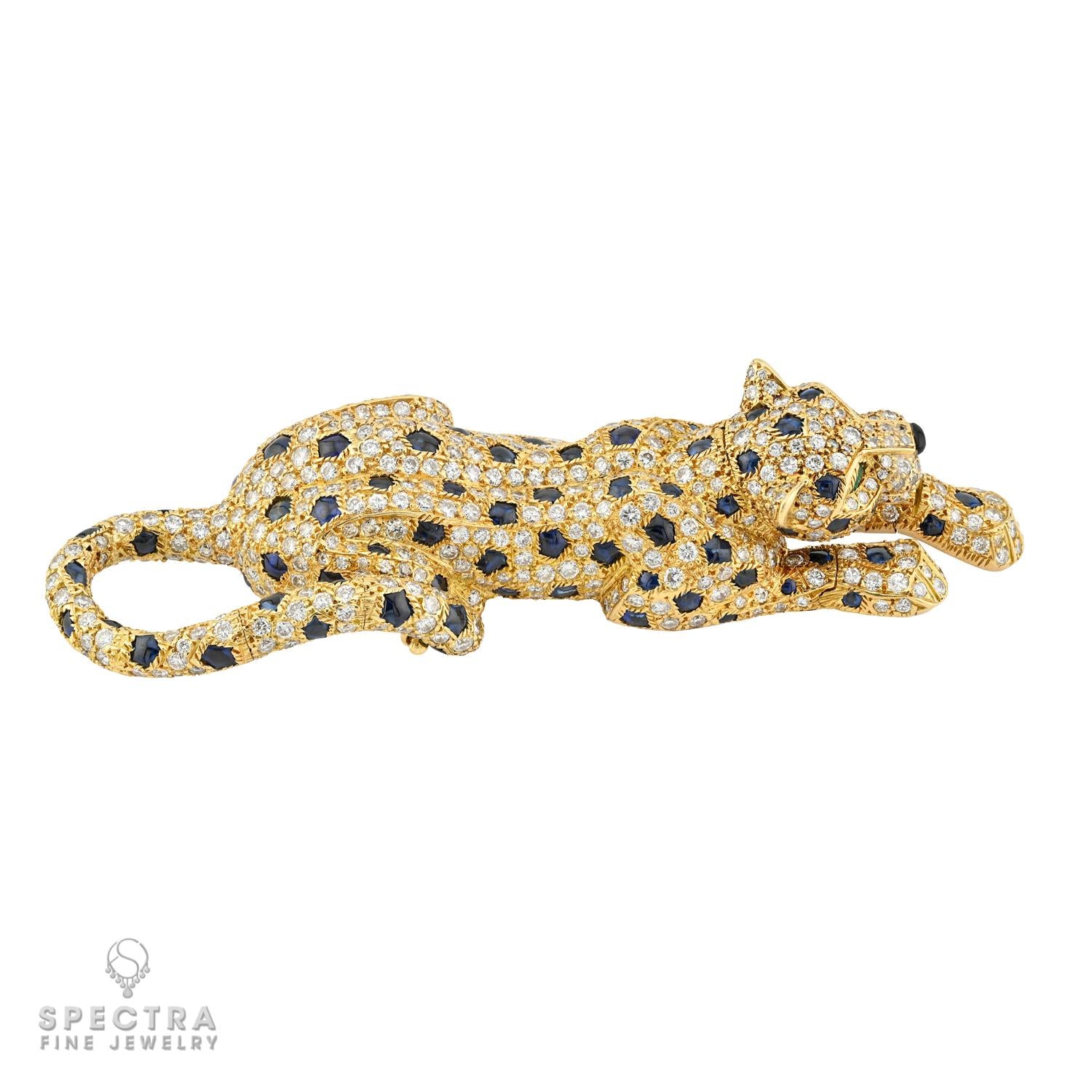 Cartier Sapphire, Emerald & Diamond Panthere Brooch | 18K Gold