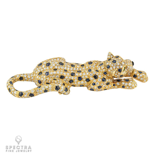 Cartier Sapphire, Emerald & Diamond Panthere Brooch | 18K Gold