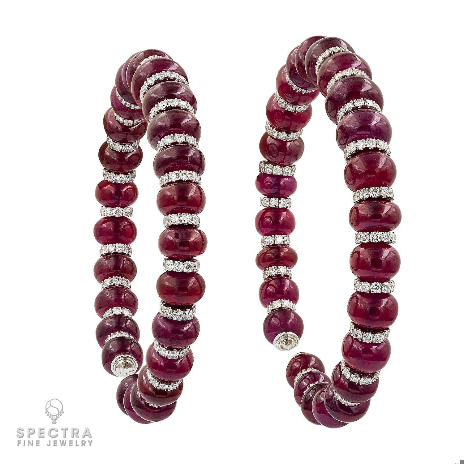 Pair of Ruby Bead and Diamond Rondelle Bangles